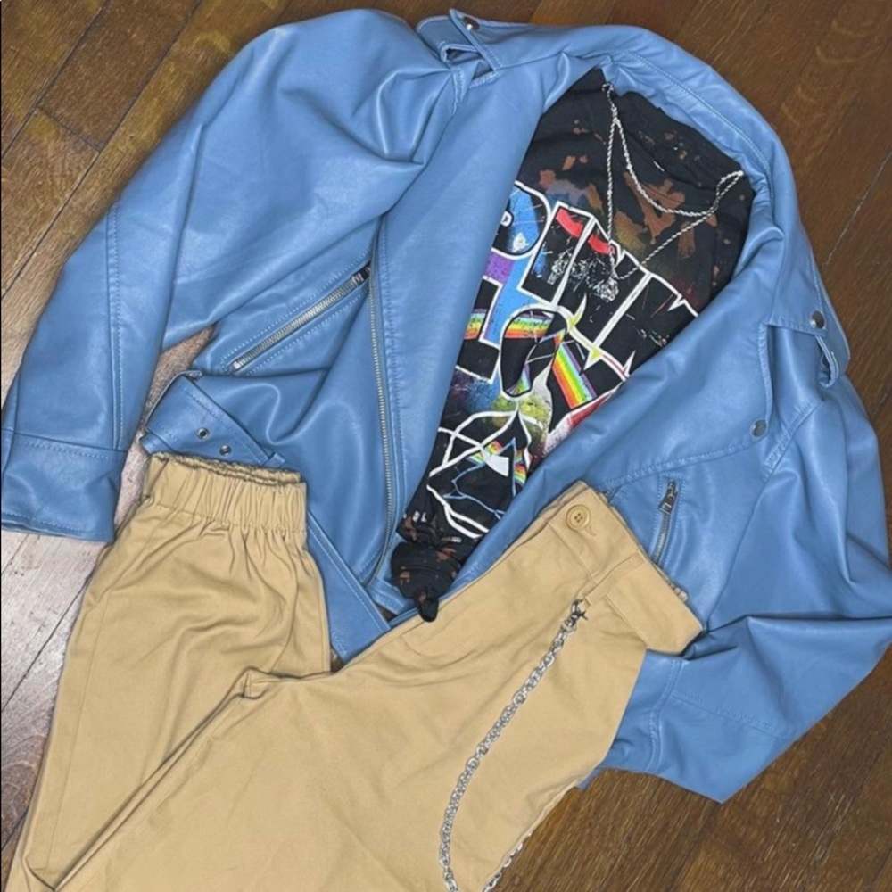 BLUE LEATHER MOTO JACKET